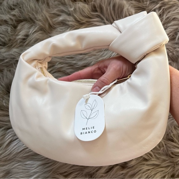 NWT Melie Bianco Cream Alexandra Vegan Top Knot Handle Bag with Gold Hardware - Picture 3 of 7